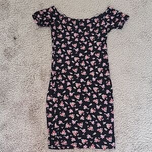 Forever 21 Pink and Black Floral Bodycon Mini Dress